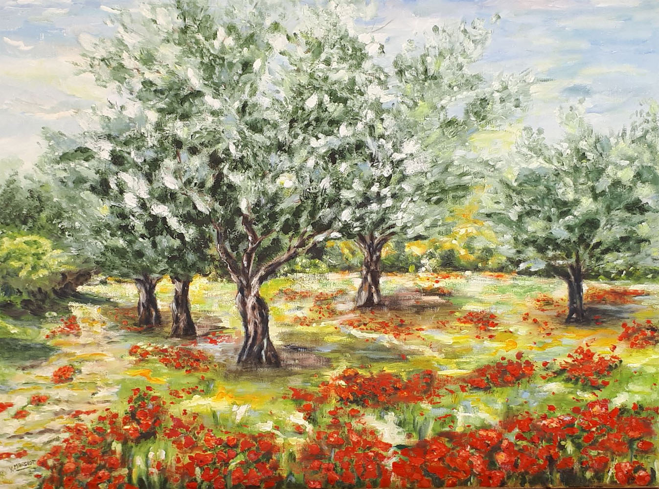 Yollande MARGEOT, artiste-peintre Cotignac : Les Oliviers au Printemps